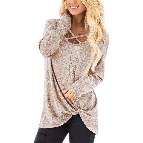 Womens Long Sleeve V-Neck Casual Fall Sweater Tops - Picture 1 of 6